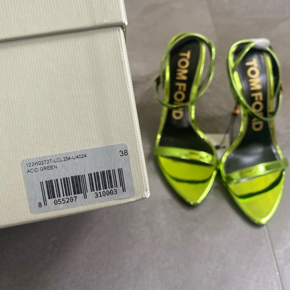 Tom Ford Metallic Lime Green Ankle-Strap Sandals - Picture 6 of 8